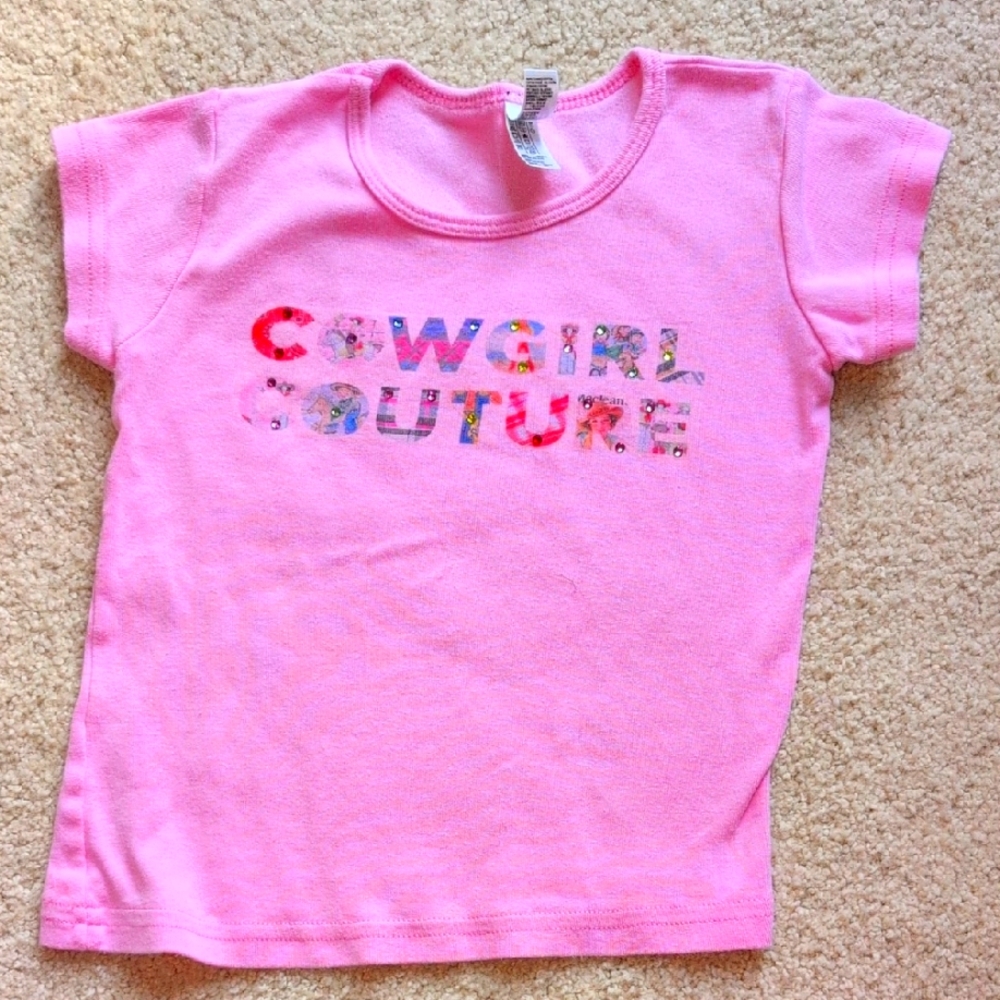 American Apparel Kids Cowgirl Couture Pink Short Sleeve Tee With Crystals Size 6
